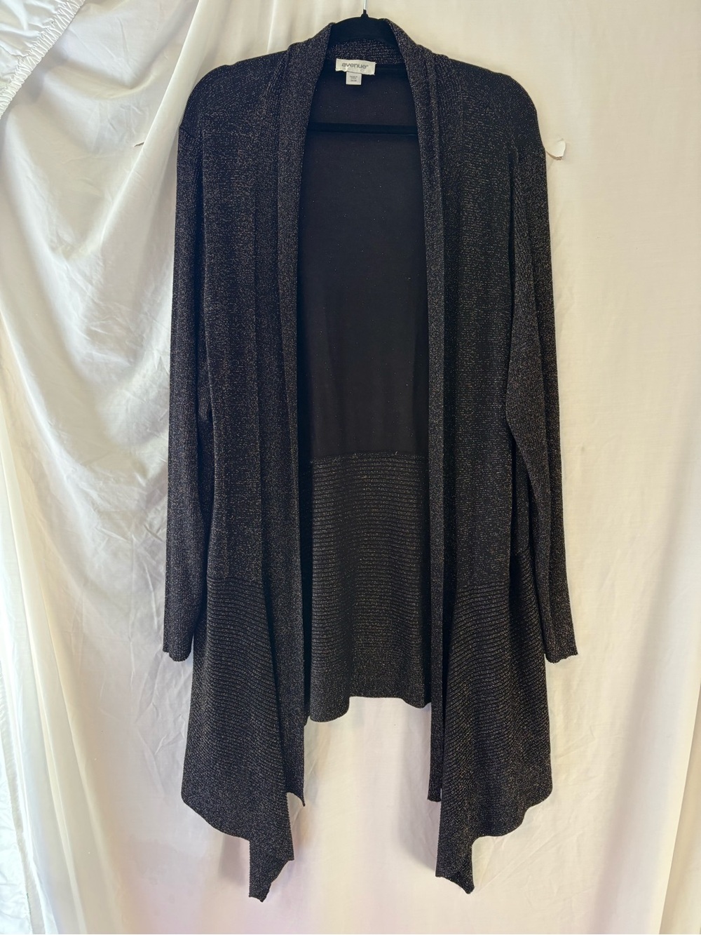 Avenue Black Metallic Open-Front Cardigan